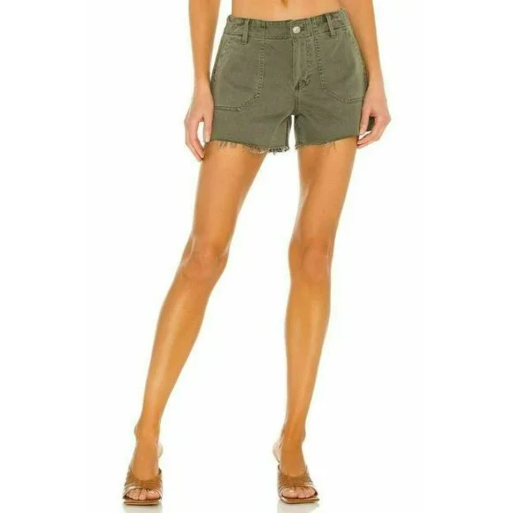 Paige Vintage Ivy Olive Green High Rise Mayslie Utility Shorts